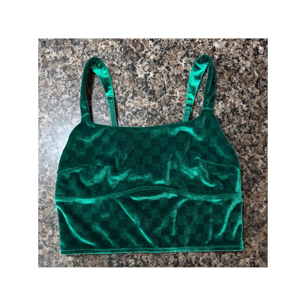 Colsie Green Velvet Checkerboard Bralette Cropped Cami Top Small‎